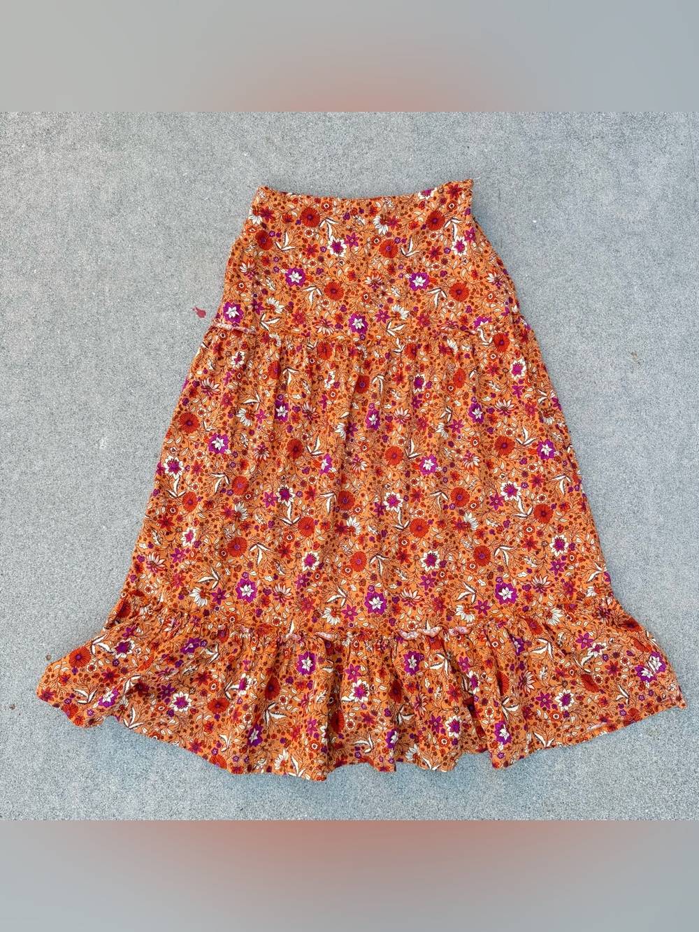 Boho Fairycore Brown Floral Ruffle Tiered Maxi Skirt Festival Renaissance New